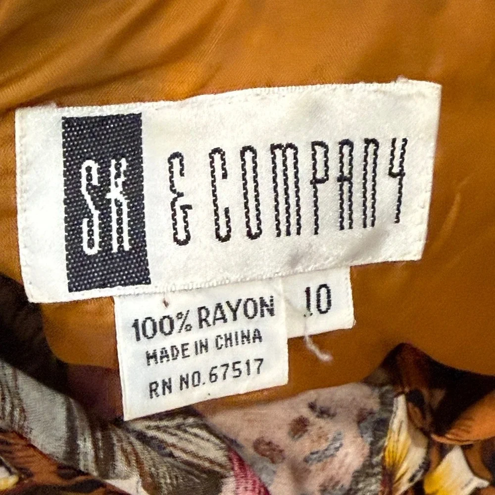 SK & Company Vintage‎ Leopard Floral Rayon Tie Neck Button Up Jacket Womens 10